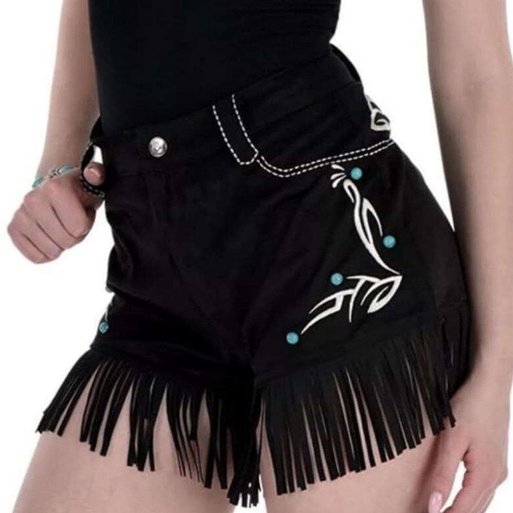 NWT Costume Fringe Cowgirl Vest Shorts W/ Choker White Stitching Blue Rivots XXL - Picture 2 of 13